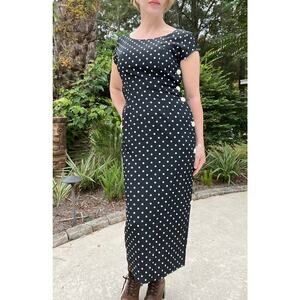 Vintage 90's Just Jacalyn Polka Dot Side Button Midi Dress